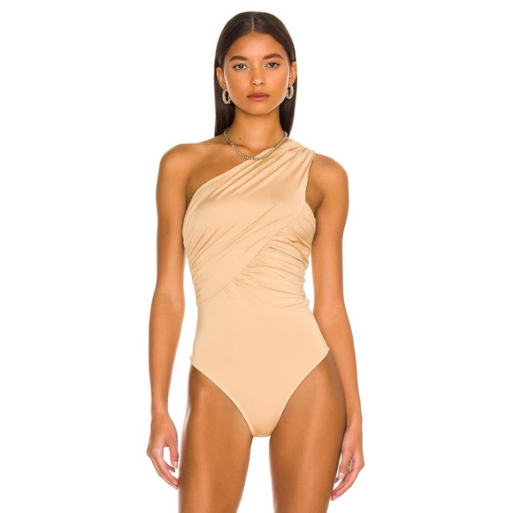 superdown One-Shoulder Tan Jumpsuit